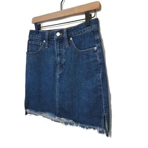 Madewell Blue Denim Mini Skirt Raw Hem Stretch Casual Everyday Outfit Size 26 - Picture 5 of 12